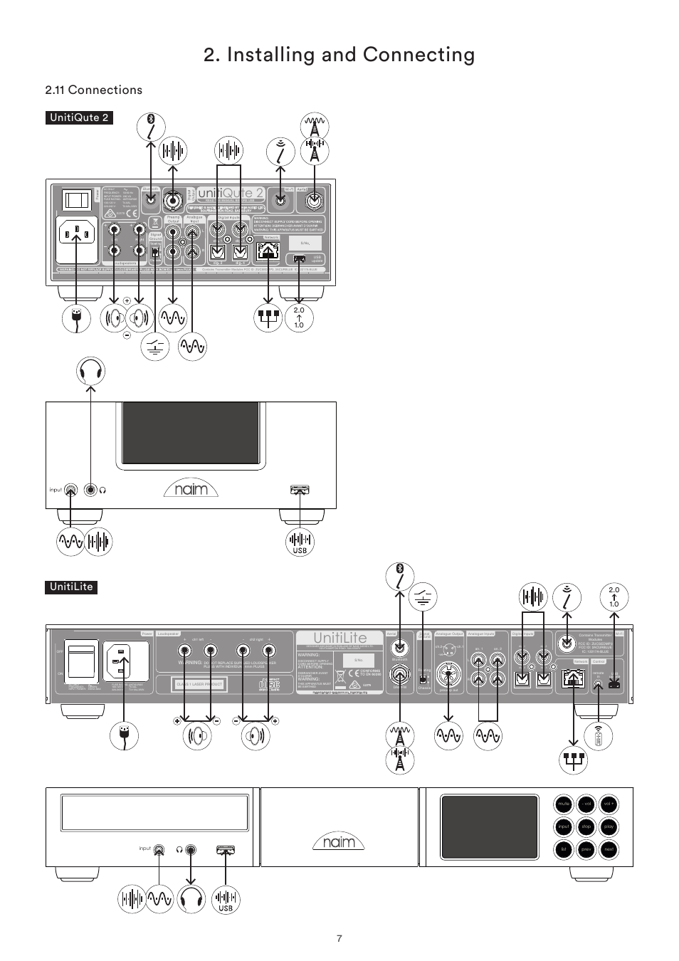 11 connections, Installing and connecting, Unitilite | Uniti qute 2, Unitiqute 2 | Naim Audio SuperUniti User Manual | Page 9 / 36