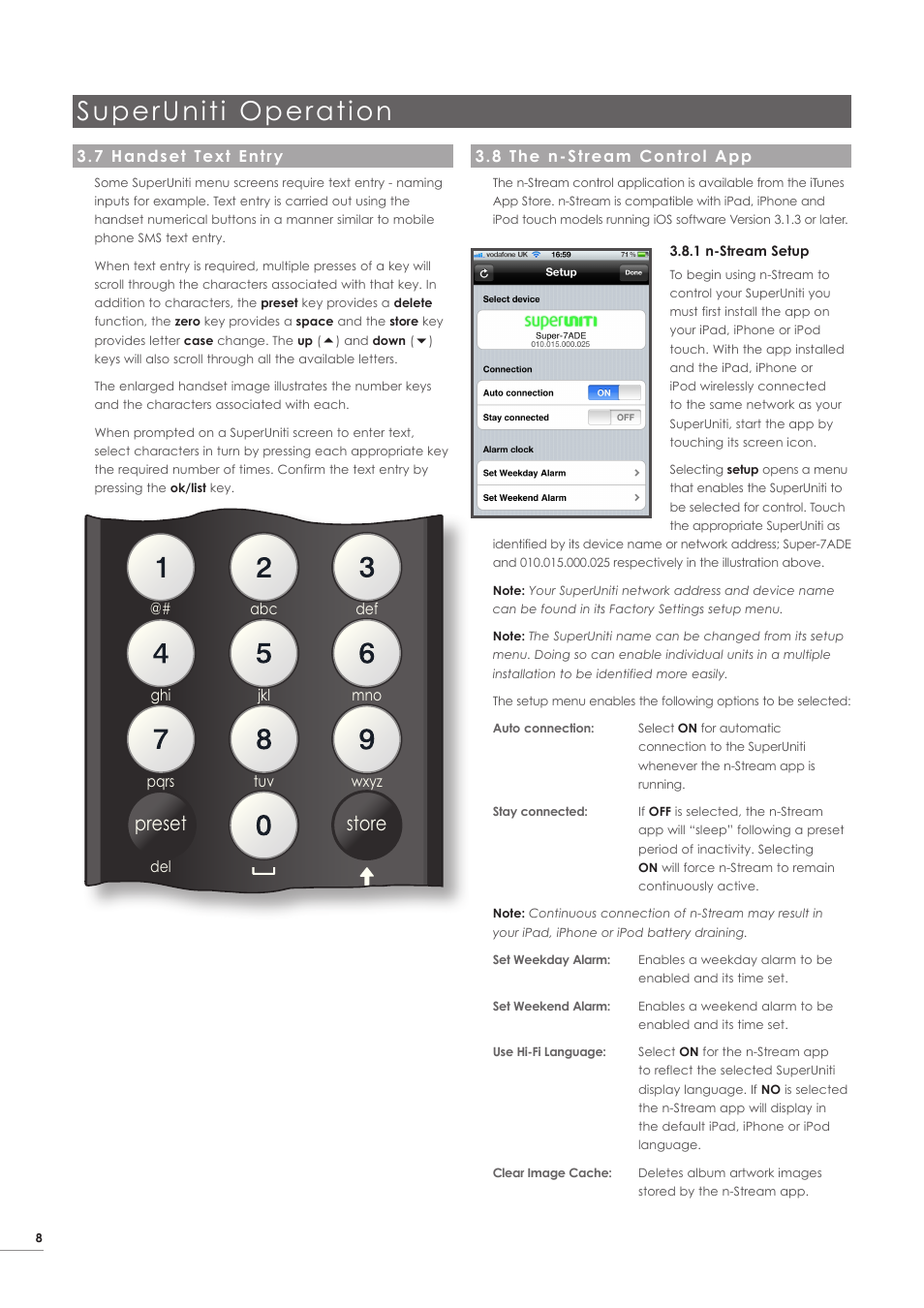 7 handset text entry, 8 the n-stream control app, Superuniti operation | Ok list, Disp | Naim Audio SuperUniti User Manual | Page 10 / 24