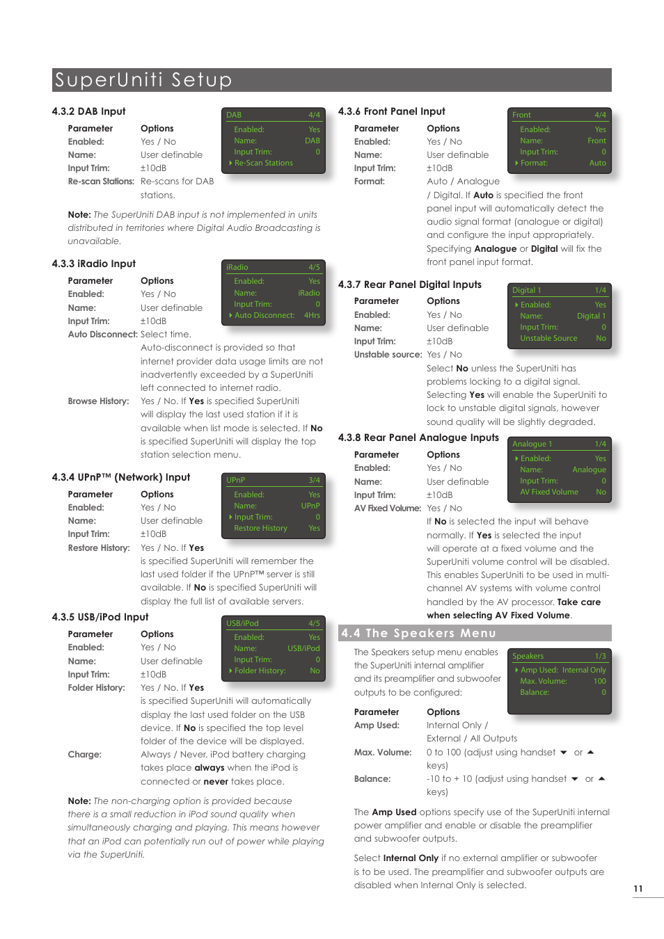 4 the speakers menu, Superuniti setup | Naim Audio SuperUniti User Manual | Page 13 / 24