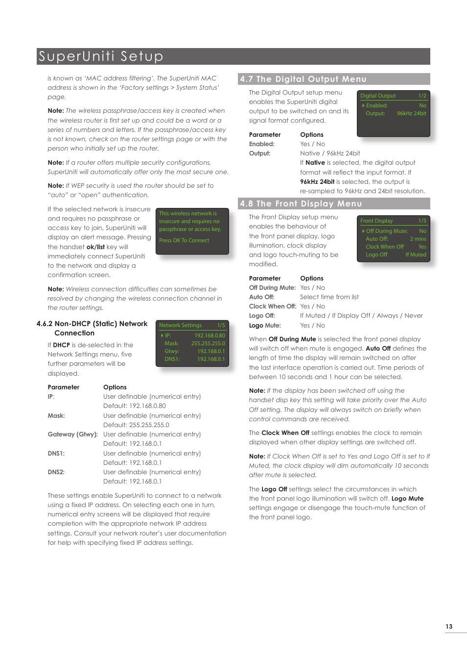 7 the digital output menu, 8 the front display menu, Superuniti setup | Naim Audio SuperUniti User Manual | Page 15 / 24