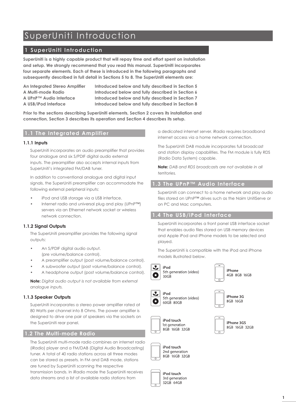 1 superuniti introduction, 1 the integrated amplifier, 2 the multi-mode radio | 3 the upnp™ audio interface, 4 the usb/ipod interface, Superuniti introduction | Naim Audio SuperUniti User Manual | Page 3 / 24