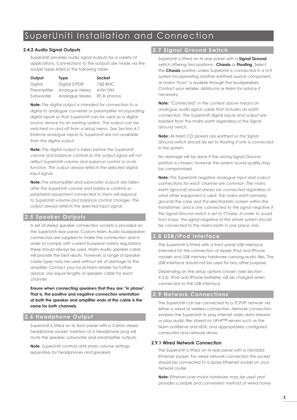 5 speaker outputs, 6 headphone output, 7 signal ground switch | 8 usb/ipod interface, 9 network connections, Superuniti installation and connection | Naim Audio SuperUniti User Manual | Page 5 / 24