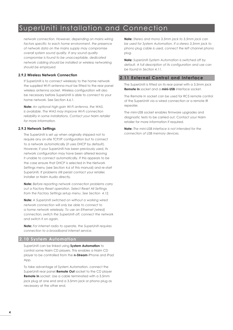 10 system automation, 11 external control and interface, Superuniti installation and connection | Naim Audio SuperUniti User Manual | Page 6 / 24