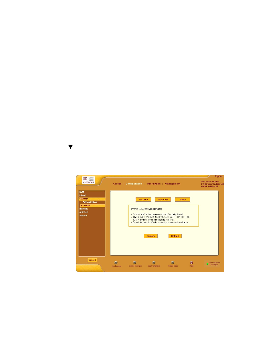 To select or configure a security profile [expert | Cyclades User's Guide User Manual | Page 239 / 506