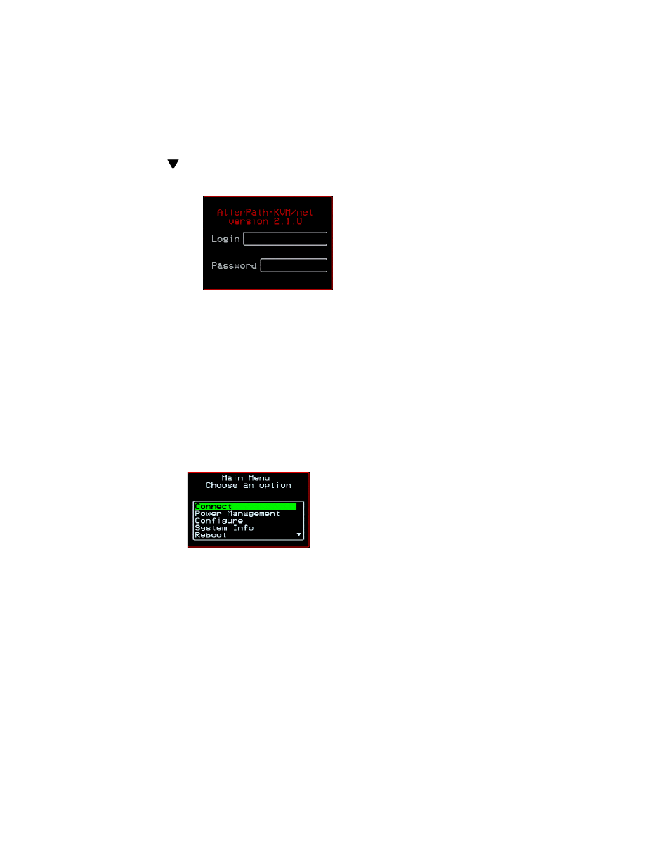 To log into the kvm/net through the osd, Osd main menu | Cyclades User's Guide User Manual | Page 370 / 506