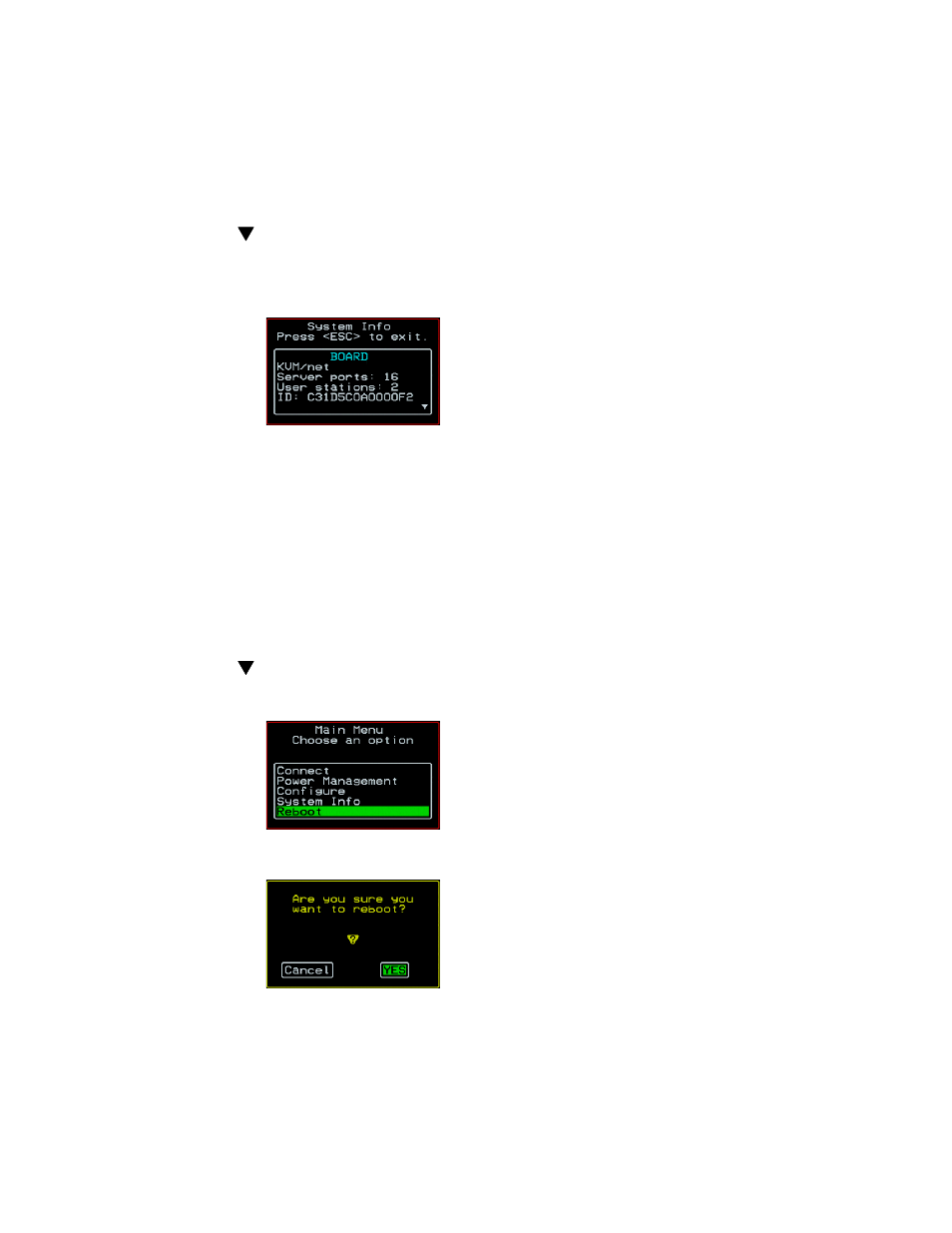 To access system information, Reboot, To reboot the kvm/net | Cyclades User's Guide User Manual | Page 442 / 506