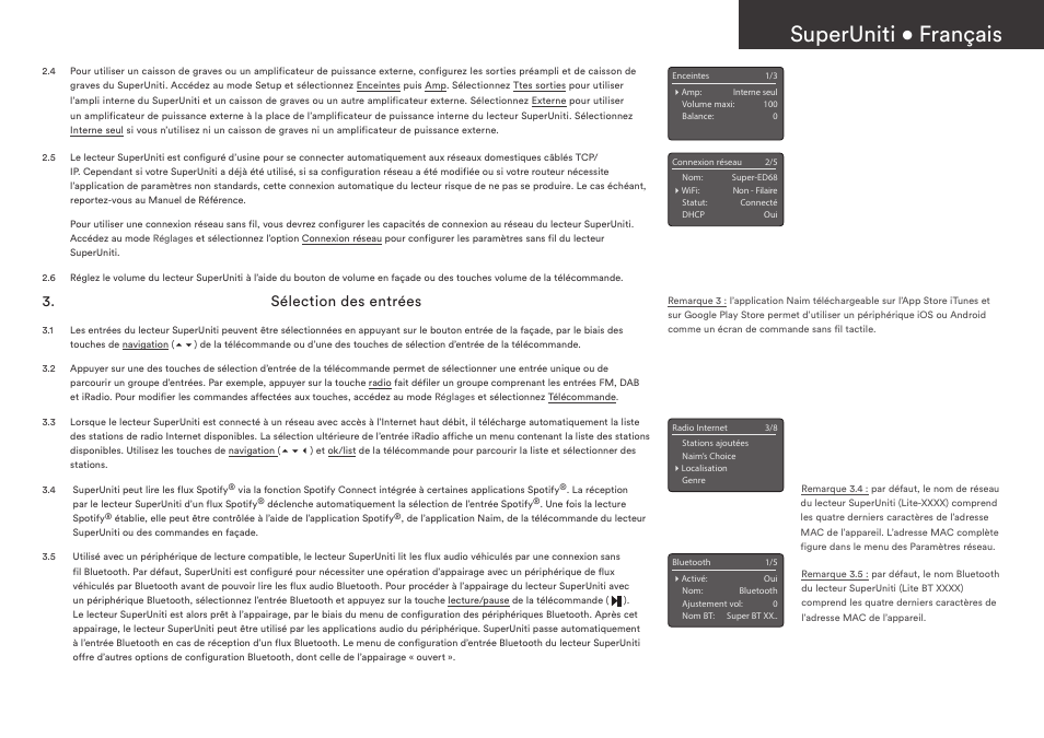 Superuniti • français, Sélection des entrées | Naim Audio SuperUniti User Manual | Page 11 / 36