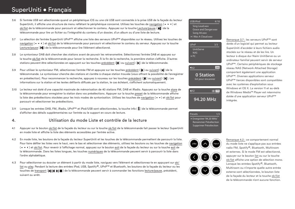 Superuniti • français, 0 station, 20 mhz | Naim Audio SuperUniti User Manual | Page 12 / 36