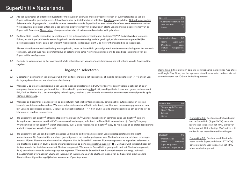 Superuniti • nederlands, Ingangen selecteren | Naim Audio SuperUniti User Manual | Page 14 / 36