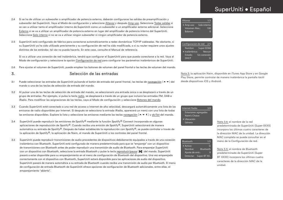 Superuniti • español, Selección de las entradas | Naim Audio SuperUniti User Manual | Page 17 / 36