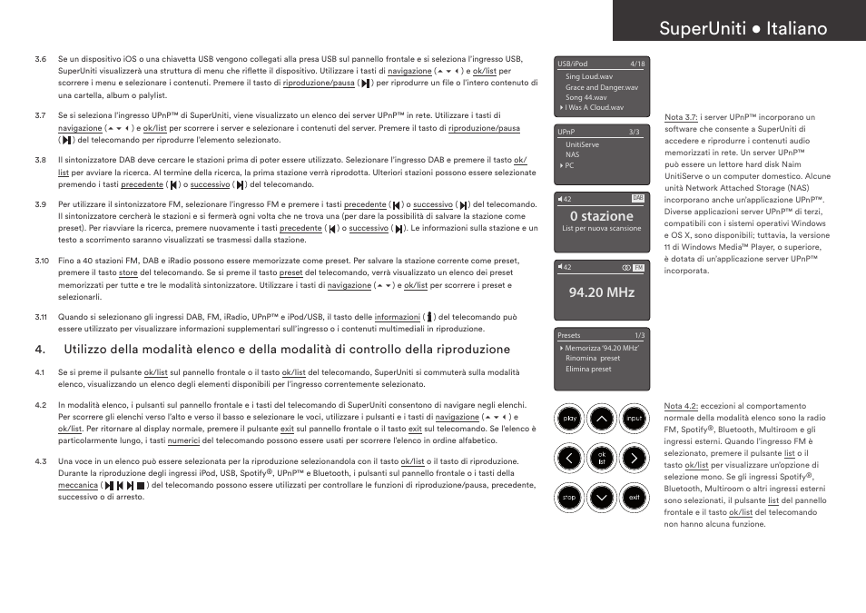 Superuniti • italiano, 0 stazione, 20 mhz | Naim Audio SuperUniti User Manual | Page 21 / 36