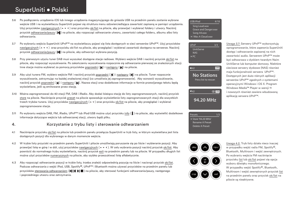 Superuniti • polski, No stations, 20 mhz | Naim Audio SuperUniti User Manual | Page 24 / 36