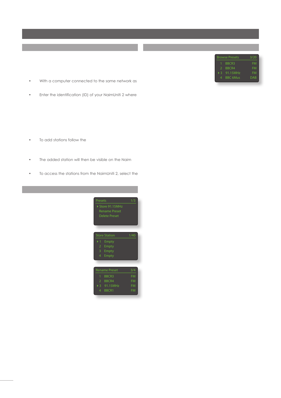 4 adding iradio stations, 5 storing radio presets, 6 using radio presets | Naim uniti 2 multi-mode radio tuner | Naim Audio NaimUniti 2 User Manual | Page 22 / 25