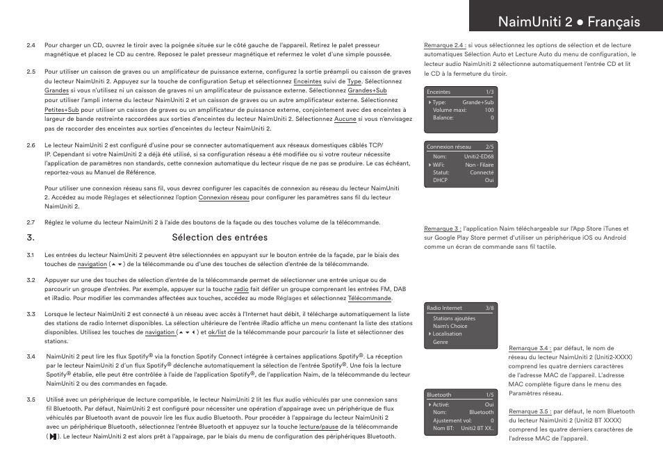 Naimuniti 2 • français, Sélection des entrées | Naim Audio NaimUniti 2 User Manual | Page 11 / 36