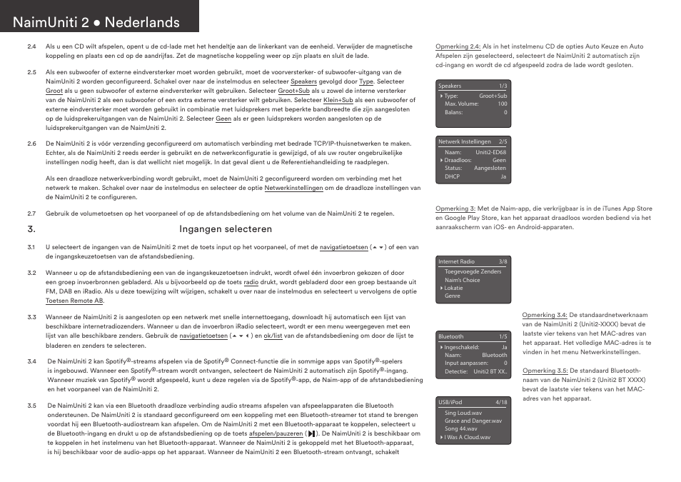 Naimuniti 2 • nederlands, Ingangen selecteren | Naim Audio NaimUniti 2 User Manual | Page 14 / 36