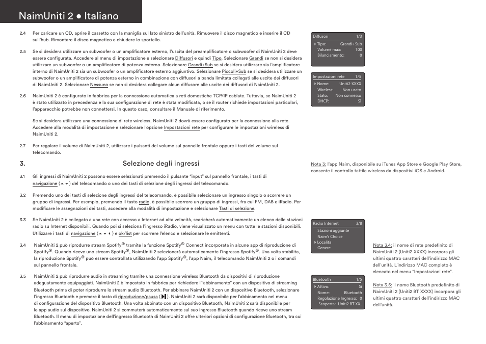 Naimuniti 2 • italiano, Selezione degli ingressi | Naim Audio NaimUniti 2 User Manual | Page 20 / 36