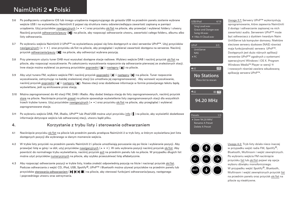 Naimuniti 2 • polski, No stations, 20 mhz | Naim Audio NaimUniti 2 User Manual | Page 24 / 36