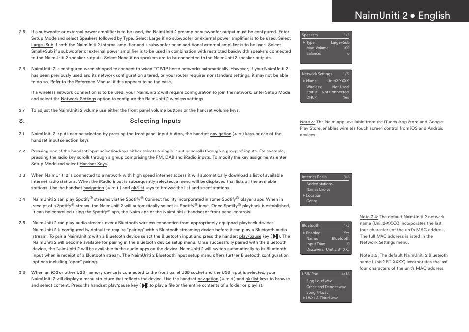 Naimuniti 2 • english, Selecting inputs | Naim Audio NaimUniti 2 User Manual | Page 5 / 36