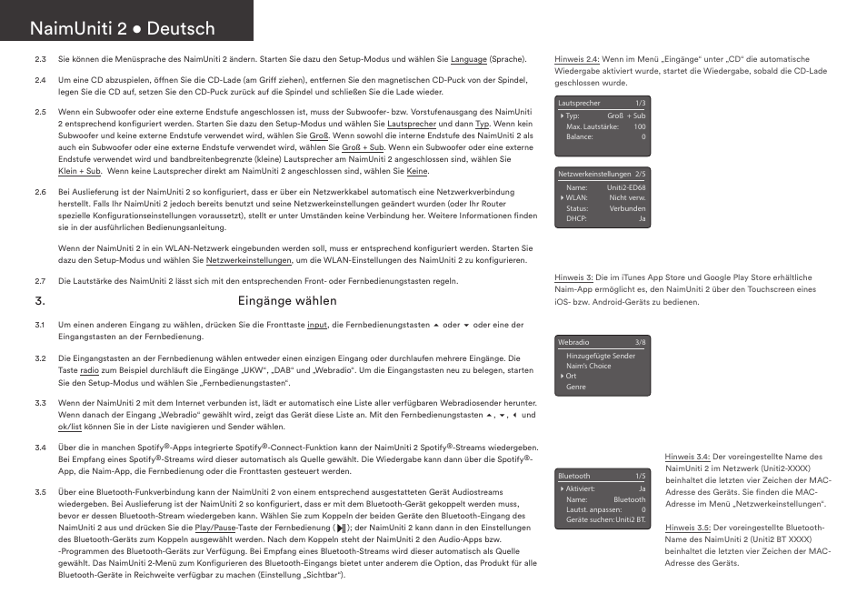 Naimuniti 2 • deutsch, Eingänge wählen | Naim Audio NaimUniti 2 User Manual | Page 8 / 36