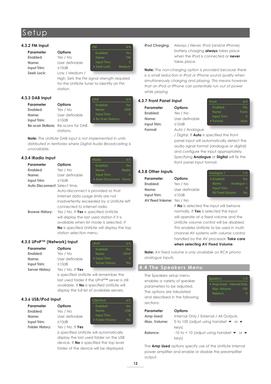 4 the speakers menu, Setup | Naim Audio UnitiLite User Manual | Page 14 / 26