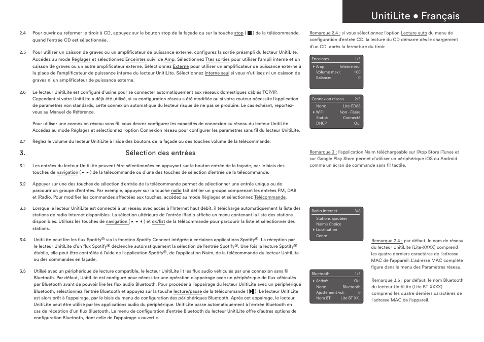 Unitilite • français, Sélection des entrées | Naim Audio UnitiLite User Manual | Page 11 / 36