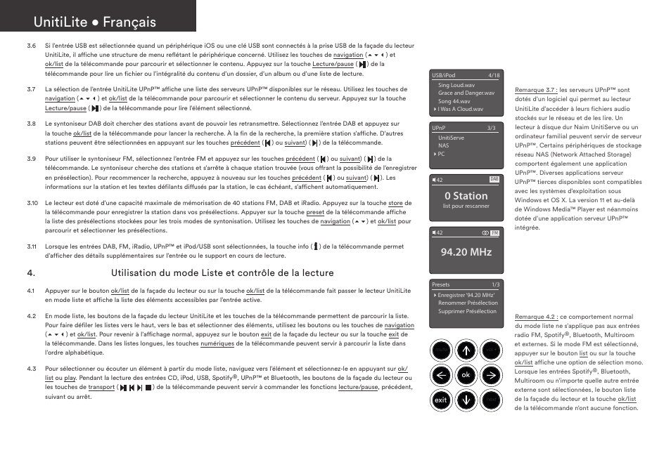 Unitilite • français, 0 station, 20 mhz | Naim Audio UnitiLite User Manual | Page 12 / 36