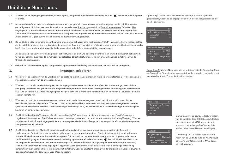 Unitilite • nederlands, Ingangen selecteren | Naim Audio UnitiLite User Manual | Page 14 / 36