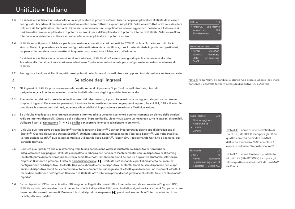 Unitilite • italiano, Selezione degli ingressi | Naim Audio UnitiLite User Manual | Page 20 / 36