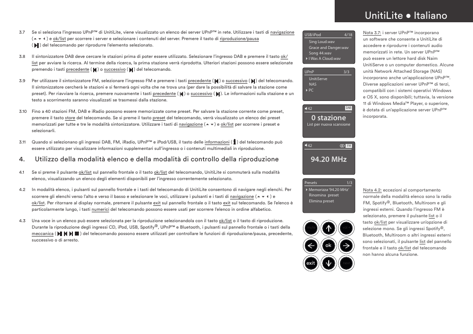 Unitilite • italiano, 0 stazione, 20 mhz | Naim Audio UnitiLite User Manual | Page 21 / 36