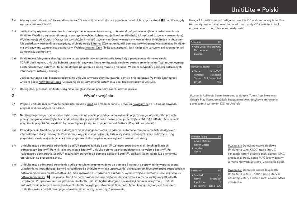 Unitilite • polski, Wybór wejścia | Naim Audio UnitiLite User Manual | Page 23 / 36
