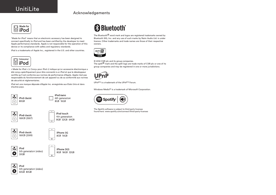 Unitilite, Acknowledgements | Naim Audio UnitiLite User Manual | Page 34 / 36