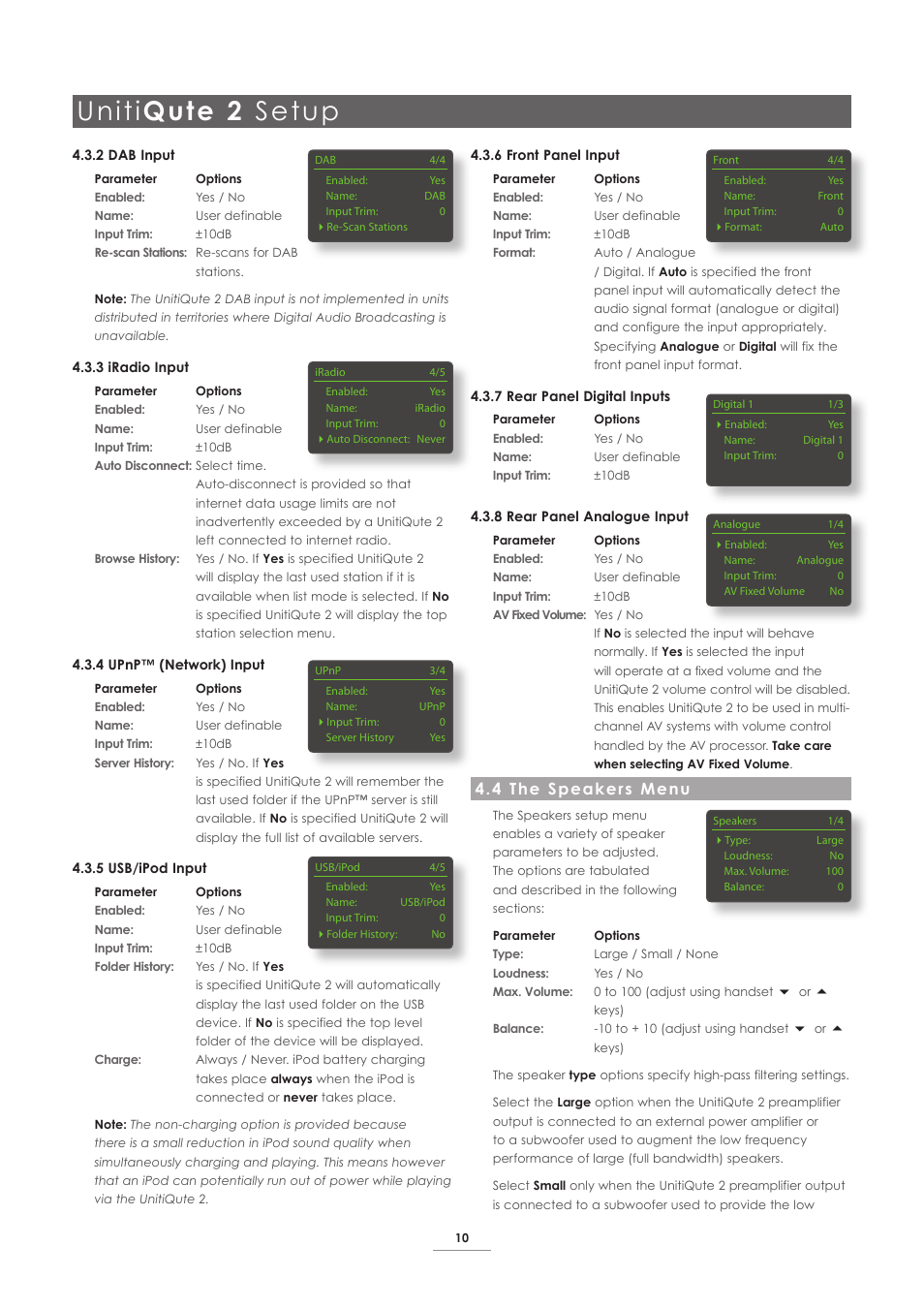 4 the speakers menu, Uniti qute 2 setup | Naim Audio UnitiQute 2 User Manual | Page 12 / 22