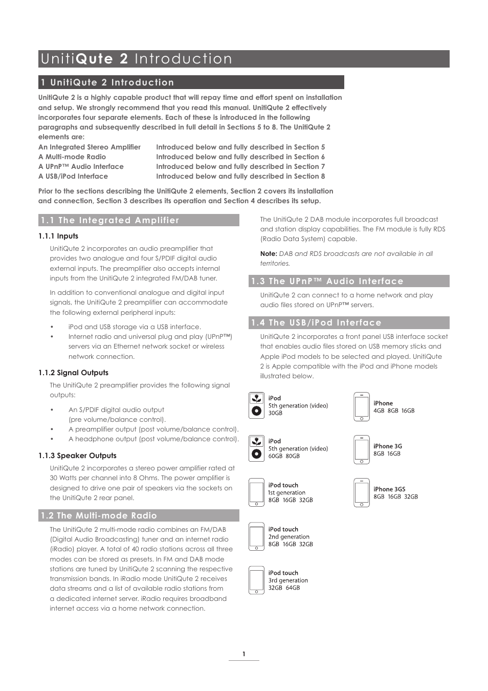 1 unitiqute 2 introduction, 1 the integrated amplifier, 2 the multi-mode radio | 3 the upnp™ audio interface, 4 the usb/ipod interface, Uniti qute 2 introduction | Naim Audio UnitiQute 2 User Manual | Page 3 / 22