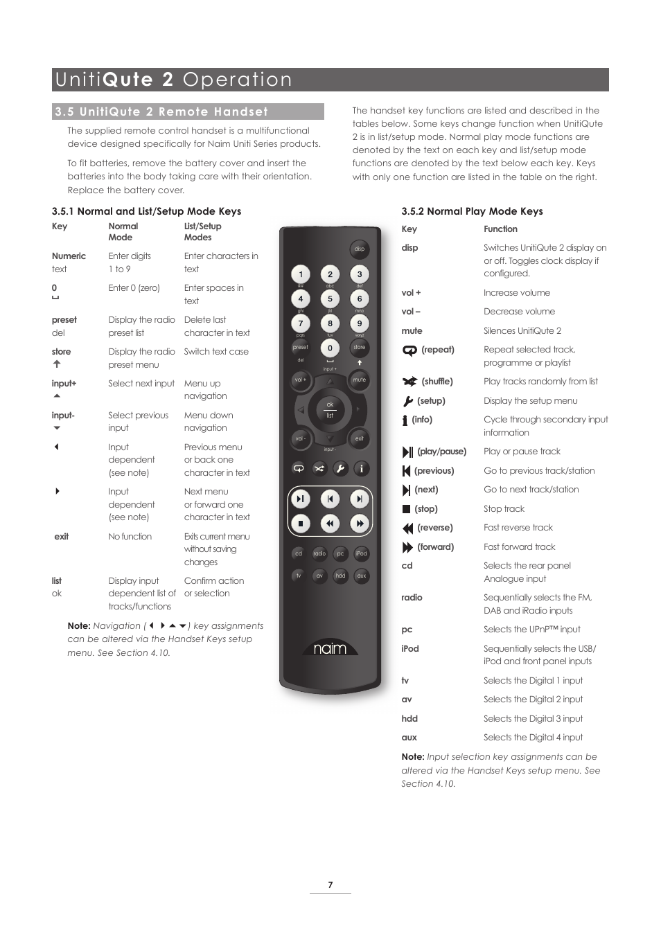5 unitiqute 2 remote handset, Uniti qute 2 operation | Naim Audio UnitiQute 2 User Manual | Page 9 / 22