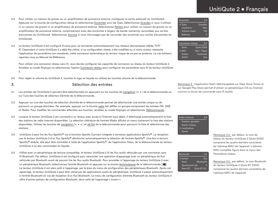 Unitiqute 2 • français, Sélection des entrées | Naim Audio UnitiQute 2 User Manual | Page 11 / 36