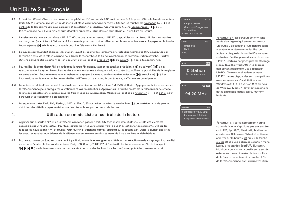 Unitiqute 2 • français, 0 station, 20 mhz | Naim Audio UnitiQute 2 User Manual | Page 12 / 36