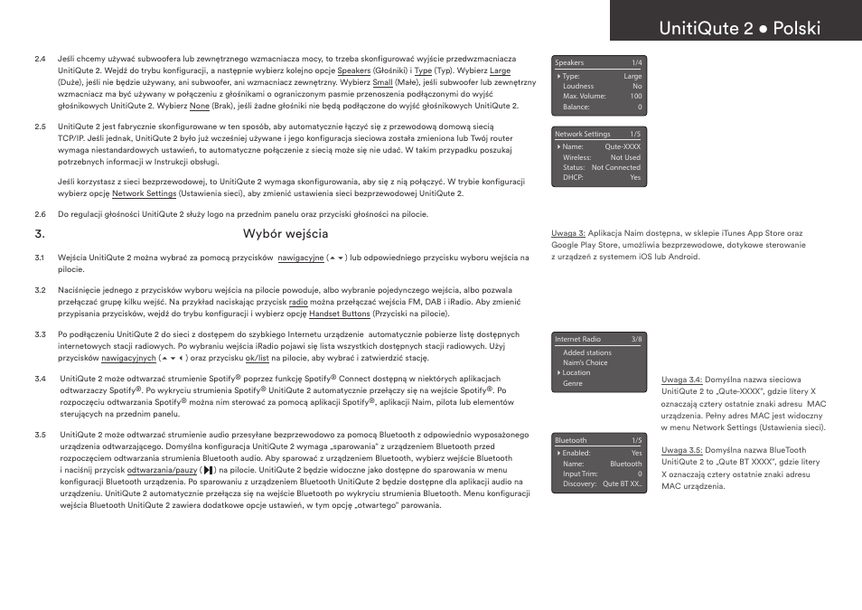 Unitiqute 2 • polski, Wybór wejścia | Naim Audio UnitiQute 2 User Manual | Page 23 / 36