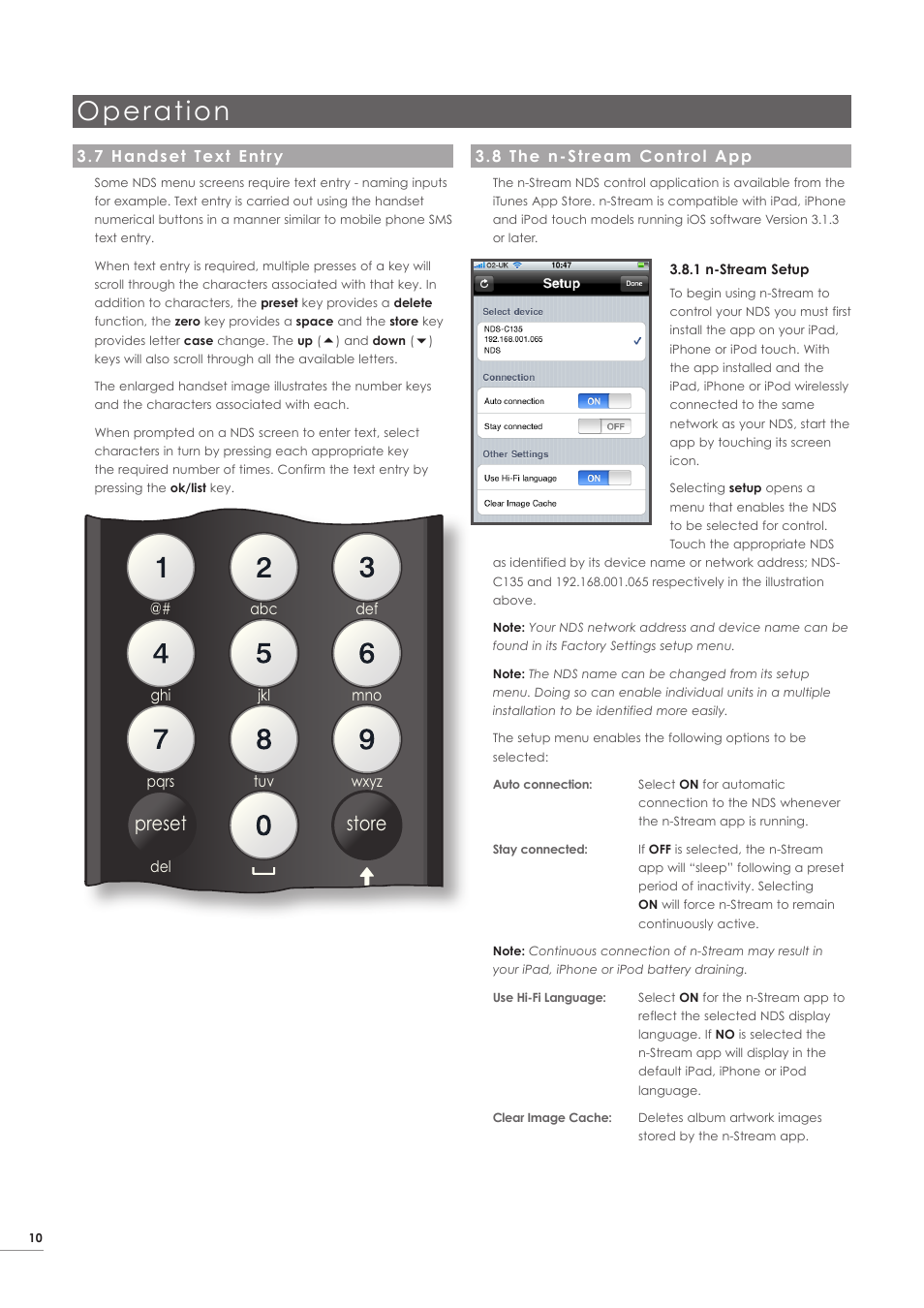 7 handset text entry, 8 the n-stream control app, Operation | Ok list, Disp | Naim Audio NDS User Manual | Page 12 / 23