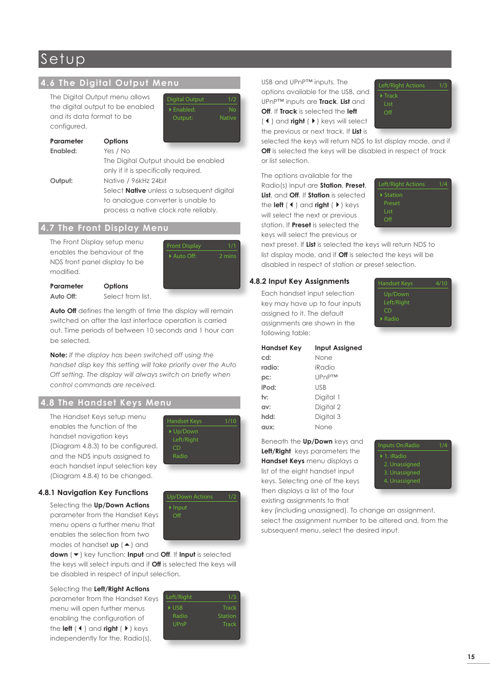 6 the digital output menu, 7 the front display menu, 8 the handset keys menu | Setup | Naim Audio NDS User Manual | Page 17 / 23