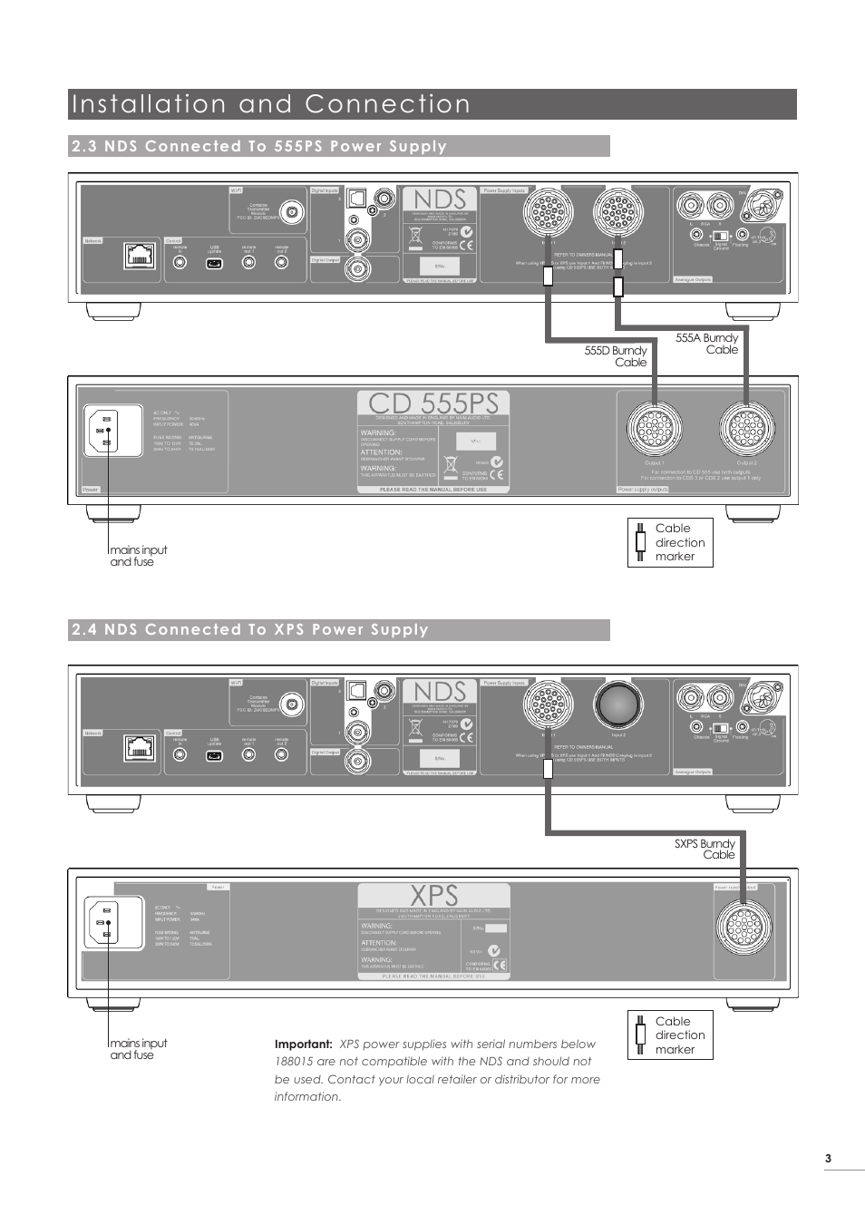 3 nds connected to 555ps power supply, 4 nds connected to xps power supply, Installation and connection | Naim Audio NDS User Manual | Page 5 / 23