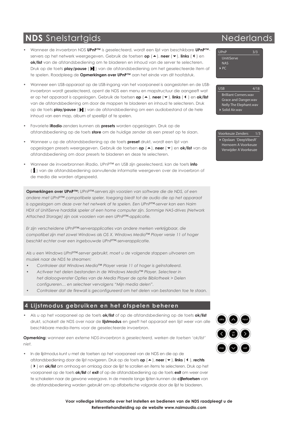Nds snelstartgids nederlands, 4 lijstmodus gebruiken en het afspelen beheren | Naim Audio NDS User Manual | Page 21 / 30