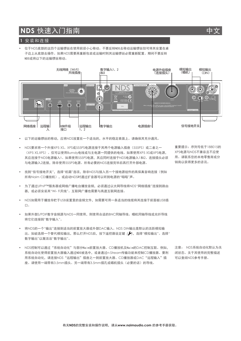 Nds 快速入门指南 中文, 1 安装和连接 | Naim Audio NDS User Manual | Page 23 / 30