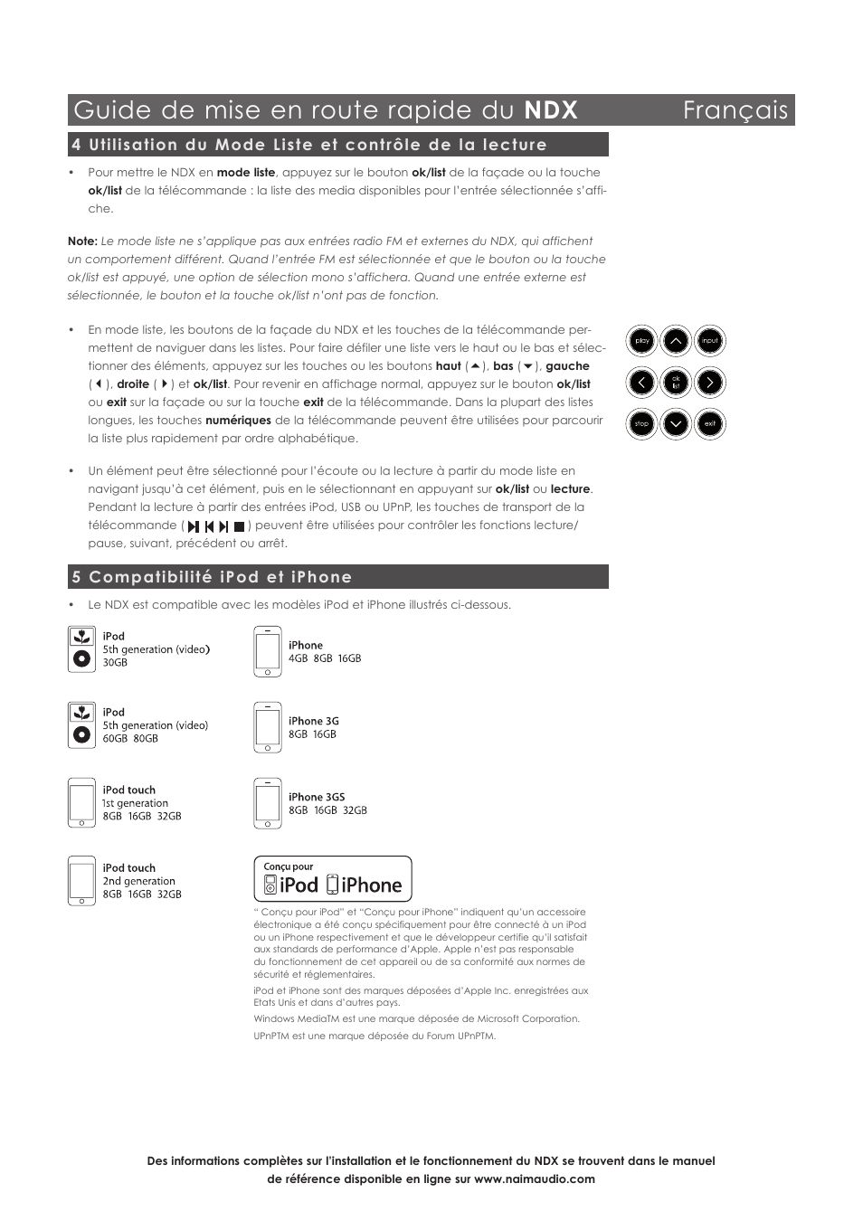 Guide de mise en route rapide du ndx français, 5 compatibilité ipod et iphone | Naim Audio NDX User Manual | Page 13 / 44