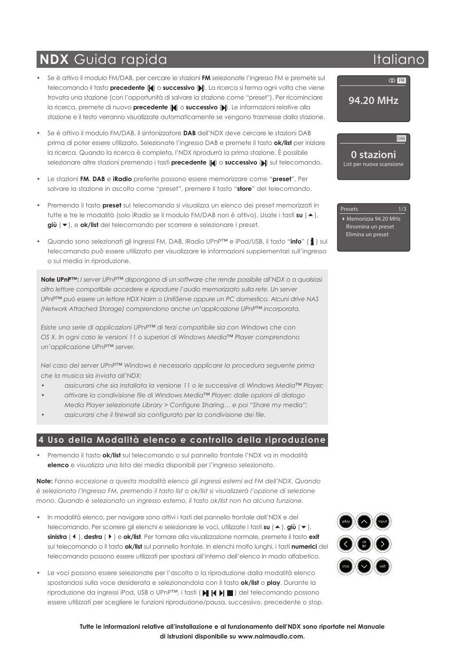 Ndx guida rapida italiano, 0 stazioni, 20 mhz | Naim Audio NDX User Manual | Page 24 / 44