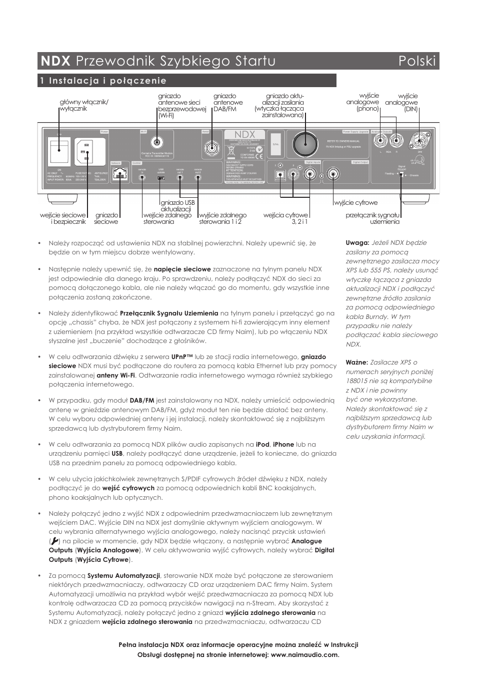 Ndx przewodnik szybkiego startu polski, 1 instalacja i połączenie | Naim Audio NDX User Manual | Page 26 / 44