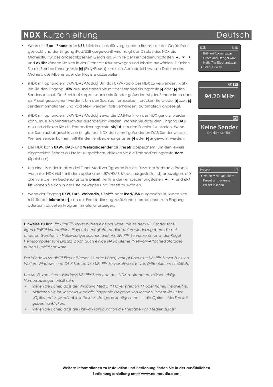 Ndx kurzanleitung deutsch, Keine sender, 20 mhz | Naim Audio NDX User Manual | Page 8 / 44