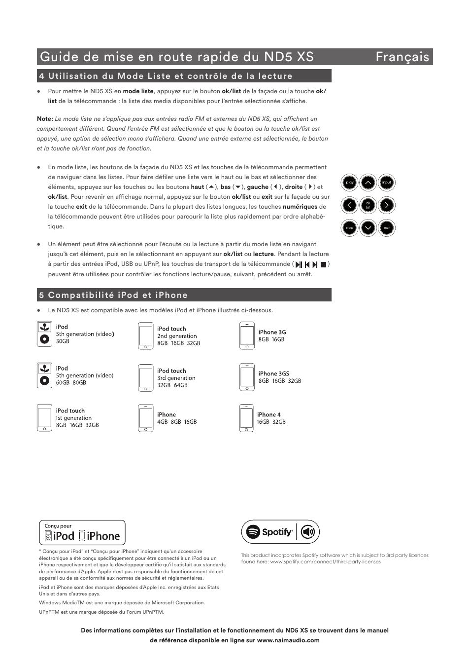 Guide de mise en route rapide du nd5 xs français, 5 compatibilité ipod et iphone | Naim Audio ND5 XS User Manual | Page 14 / 44