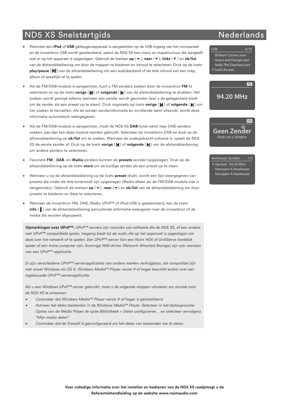 Nd5 xs snelstartgids nederlands, Geen zender, 20 mhz | Naim Audio ND5 XS User Manual | Page 17 / 44