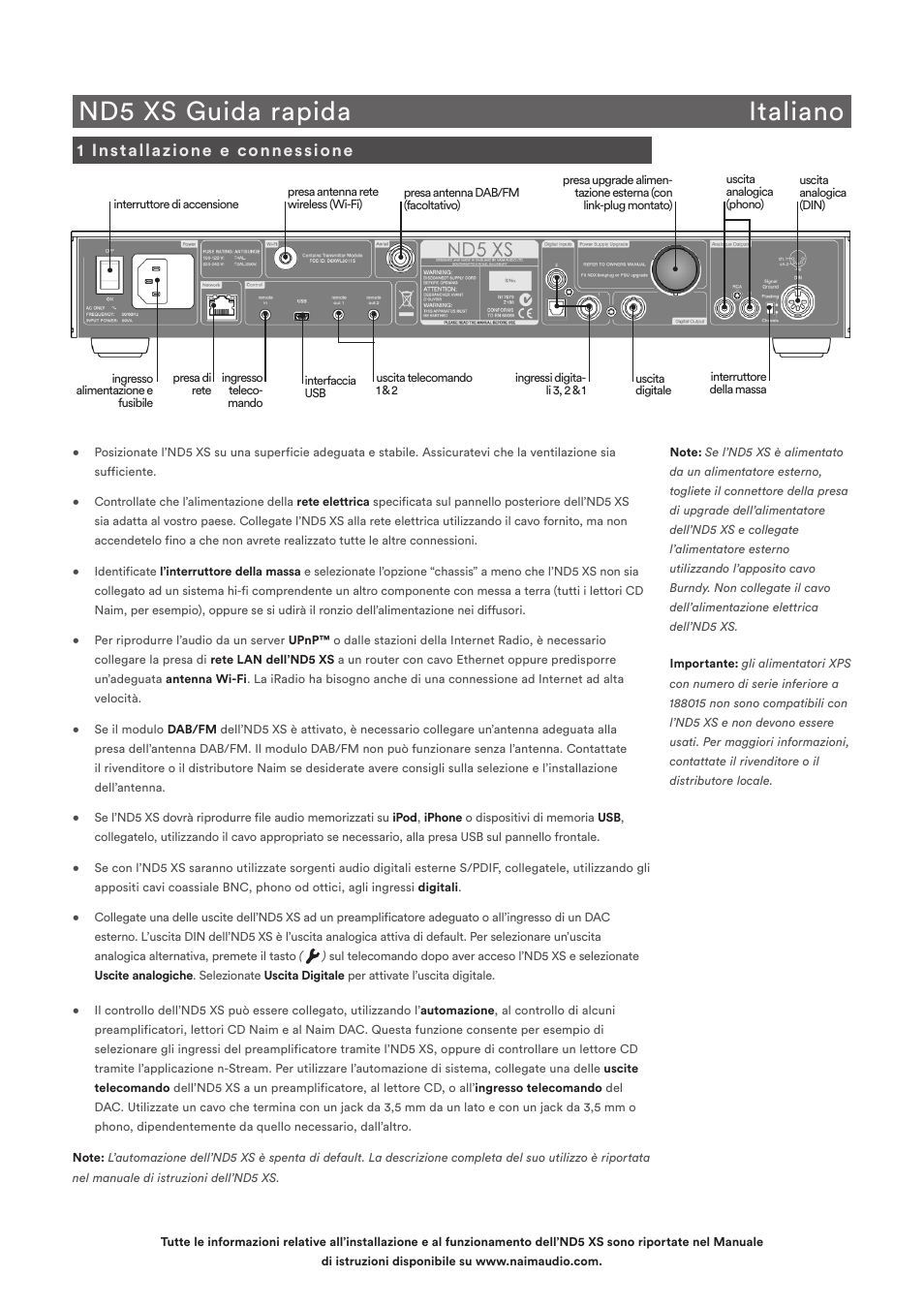 Nd5 xs guida rapida italiano, 1 installazione e connessione | Naim Audio ND5 XS User Manual | Page 23 / 44