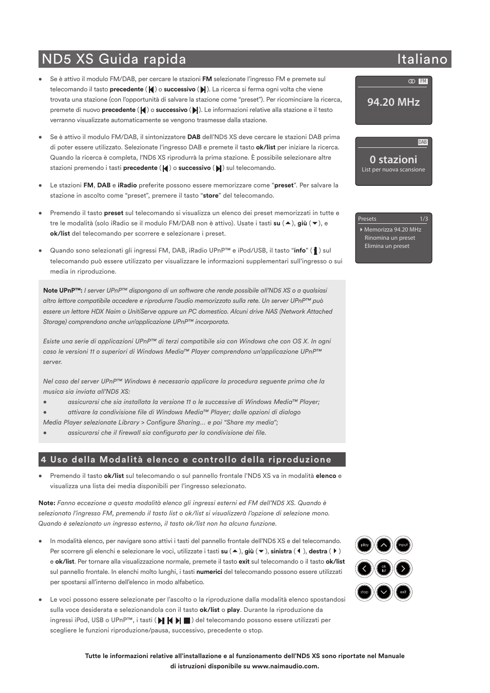 Nd5 xs guida rapida italiano, 0 stazioni, 20 mhz | Naim Audio ND5 XS User Manual | Page 25 / 44